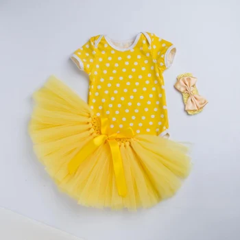 Geltona kropkowany Baby Girl Drabužiai 1-ojo Gimtadienio Aprangos Komplektai Kūdikiams, Mergaitėms Boutique Drabužių Tutu Sijonas Už Bamblys Mergaitės