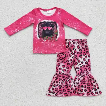 GLP0369 mergina rausvos spalvos, ilgomis rankovėmis marškinėliai su karvės spausdinti leopard 