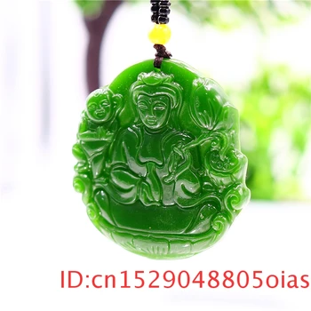 Green Jade Guanyin Pakabukas Karoliai Dovanos, Papuošalai Amuletas Vyrai Moterys Kinijos Žavesio Raižyti Gamtos Mados Žadeitas