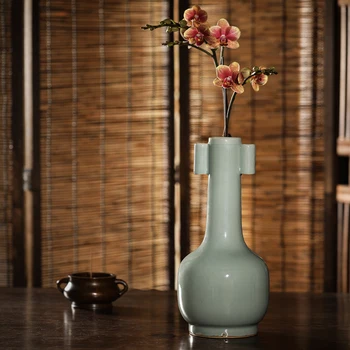 Guanfu Muziejus Longquan spalvos jūros vandens Vaza su Pervėrė Rankenos Gėlių kompozicijų Antikvariniai Limited Edition