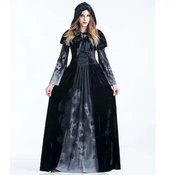 Helovinas Kostiumas Moterims Wicca Ragana Dress Suaugusiųjų Baisu Cosplay Gotikos Naujas Vedlys ilgomis Rankovėmis Šalies Derliaus Viduramžių Drabužių