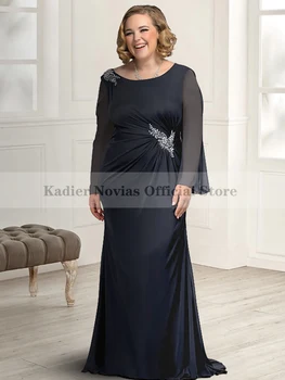 Ilgomis Rankovėmis Plius Dydis, Tamsiai Mėlynos Motinos Nuotakos Suknelės 2022 Vestuvėms Vestido Invitada Boda 2022 Vestuvės Dress