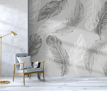 Individualizuotos fono sienos plunksnų miegamojo kambarį fone sienų tapyba-tapetai, freskos 3d tapetai, tapetai sienos