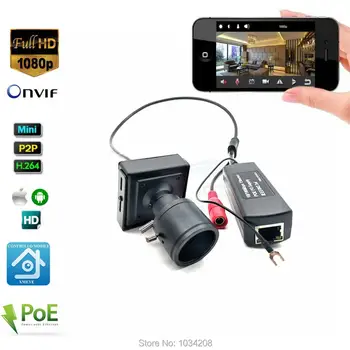IPC 1080P POE Mini IP vaizdo Kamera P2P 2.8-12mm Vadovas Varifocal Priartinimo Objektyvas P2P Plug and Play) Su Laikikliu Mažas Fotoaparatas Saugumo