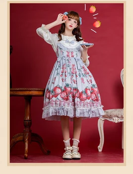 Japonijos saldus princesė lolita dress senovinių nėrinių bowknot mielas spausdinimo aukšto juosmens viktorijos suknelė kawaii girl gothic lolita jsk