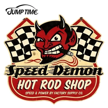 JumpTime 13cm x 11,7 cm Greičio Demonas Hot Rod Shop Lipdukas Kaukolė Automobilių Lipdukai Vandeniui Reikmenys Automobilio Buferio Lango Lipdukas