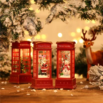 Kalėdinis Vintage Red Telefono Būdelė Telefono Būdelės Su Ornamentu Sniego, Kalėdų Senelis, Kalėdų Eglutė 2022