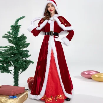 Kalėdų Cosplay Kostiumas Moterims Kalėdos Skrybėlės Santa Claus Raudona Suknelė, Apsiaustas Karnavalas Šalis Suknelės Kalėdų Veiklos Kostiumas