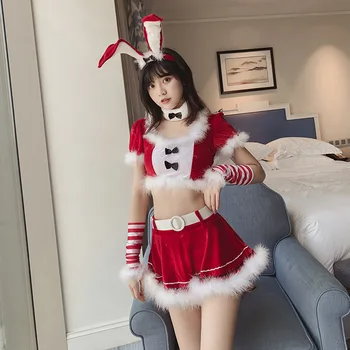 Kalėdų Moterų Pasėlių Viršų Seksualus Sijonas Vienodas Pagundai Saldus Bunny Mergina Kostiumai, Suknelės Triušio Kostiumas Seksualus Lingeries Cosplay