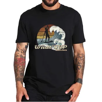 Kas Paplūdimiai Atsistoti Irklas Banglentininkas Retro Dizaino Marškinėliai 100% Medvilnė, Trumpas Rankovėmis Juokinga Atsitiktinis Homme Camiseta
