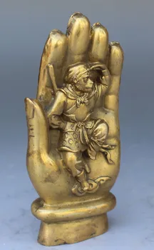Kinų bronzos skulptūra sun wukong į tathagata Budos ranka
