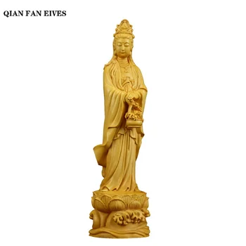 Kinų stiliaus gėlių krepšelis Guanyin medžio masyvo statula,Šiuolaikinio meno skulptūrų， Išskirtinį drožyba budos statula，Namų puošybai