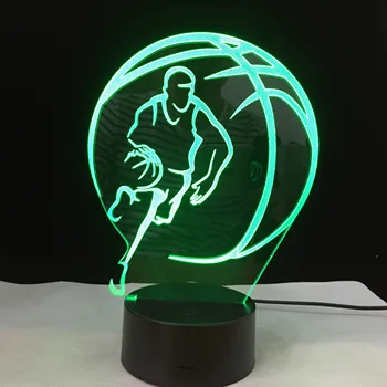 Krepšinio Sporto Namų Dekoro 3D LED iliuzija Touch 7 Spalvų Keitimas Lempos Miegamajame Nakties Šviesos Geriausios Vaikų Berniukų Vyro Dovana 1603