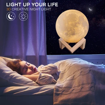 LED nakties šviesos 3D mėnulio lempa su belaidžio 