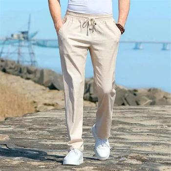 Lino Kelnės Vyrams Laisvi Vasarą, Tiesiai Kvėpuojantis Lauko Kelnės Atsitiktinis Vyras Kietas Pantalones Hombre Vyrų Streetwear