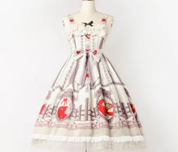 Lolita saldus mielas Diržas Grybelio Suknelė aukšto juosmens spausdinimo viktorijos suknelė kawaii girl gothic lolita jsk loli Japonijos mergytė