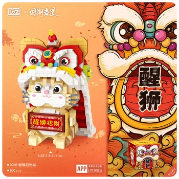 LOZ MINI blokai lion dance Katė pasisekė Gyvūnų Kinijos tradicinės Montessori lėlės kultūros nuomonę žaislas SS konstruktoriaus rinkinys