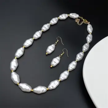 Mados Nereguliarus Pearl Choker Karoliai Komplektas Auskarai su Fine Jewelry Imitacija Baroko Perlas Accessorries Moterims, Merginos