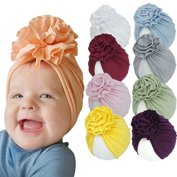 Mados Pavasario Medvilnės Baby Turbaną Skrybėlę Didelis Gėlių Mergaičių Kepurės Mielas Naujagimiui Mergina Kepuraitė Plaukų Aksesuarų, 0-3 Metų