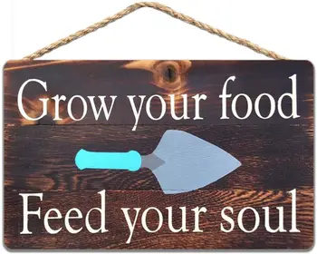 Medienos Pasirašyti Auginti Savo Maistą, Maitinti Savo Sielos Sodo Dekoro 12x8 cm / 30x20 cm