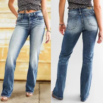 Moterų OLIS temperamentas micro flare kelnės vidurio juosmens moterų džinsus, kelnes nostalgišką retro džinsai stretch džinsai gatvės stiliaus džinsai