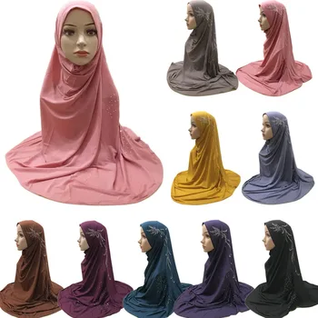 Musulmonė Moteris Mergaičių Hijab Islamo Hijab Šalikas Vienas Gabalas Amira Mados Kietosios Spalvos Minkštas ir Ruožas Medžiagos, Didmeninė Rhinestoen