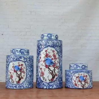 Mėlyna Ir Balta Glazūra Puošyba, Gėlių Ir Paukščių Porceliano puodą Apdaila Diskiniai Naujas Klasikinio baldus keramikos jar vaza