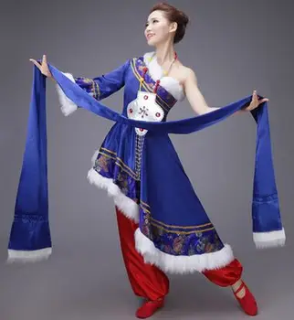 mėlyna Tibeto nacionalinio šokio kostiumai, moterims, kinijos nacionalinius kostiumus moterims, klasikinis šokėja kostiumų, šokių drabužiai