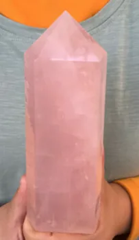 Natūralus rožinis rožinė kvarco Obeliskas kristalų lazdelė gydymo