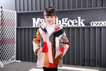 NAUJA mergina, tikrai originali natūralaus avies kailio paltas su gobtuvu, vaikų mados kailio striukė šilta žiemos outwear užsakymą suaugusiųjų dydis