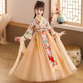Nauja Rudens Mergaičių Kinų Stilius Derliaus Kutas Hanfu Naujųjų Metų Siuvinėjimo Qipao Skraiste Chinoise Vaikams Veiklos Princesė Vestido