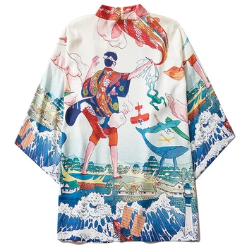 Naujas Kimono Mados Havajai Azijos Drabužių Yukata Haori Obi Palaidinė Paplūdimio Spausdinti Kimono Prarasti Japonų Stiliaus Moterų, Vyrų Megztinis Shir