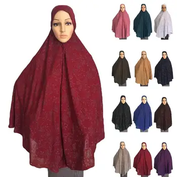 Naujas Musulmonų Moterų Maldos Drabužis-Suknelė Visiškai Padengti Ilgas Šalikas Hijab Islamo Didelės Pridėtinės Pilnas draudimas Spausdinti Hijabs Skrybėlę 100*90cm