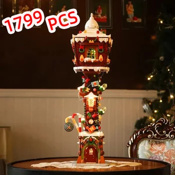 NAUJŲ Blokų Street Light House Linksmų Kalėdų, Kalėdų senelio Apsilankymas Medžio Namas Sniego Nykštukas Elnias Statybinės Plytos Žaislas Dovana