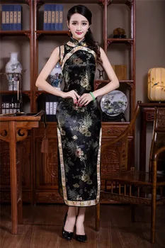 Nemokamas pristatymas Derliaus Kinijos Moterų Satino Poliesterio Ilgai Cheongsam Qipao Suknelė Rytų Suknelė, Dydis S M L XL XXL 3 spalvos