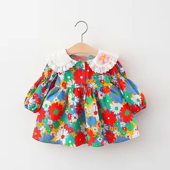 Pavasario naujagimiui mergina drabužius gėlių ilgomis rankovėmis princesė suknelė 1 metų kūdikis gimtadienio mergaitė drabužių mielas suknelė