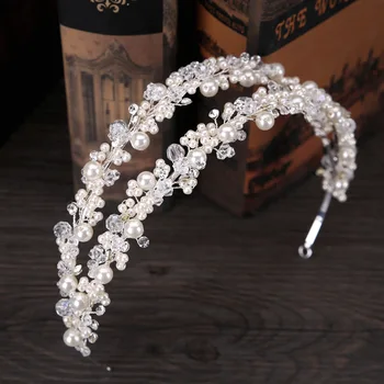 Perlų rankų darbo lankelis crystal pearl šukuosena vestuvių priedai