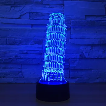 Pizos Bokštas Formos Akrilo LED Lempos, Clock Tower 3D Naktį Šviesos kūdikių vaikai Miega Apšvietimas 3D lempos