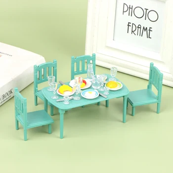 Plastikiniai Valgomojo Stalas, Kėdės Modelis Nustato Pusryčiai Tablewear Modeliavimas Lėlių Aksesuaras Apdaila, 1:12 Lėlių Namelio Baldai