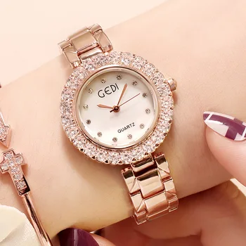 Prabanga Lady Diamond Kvarco Žiūrėti Rose Gold Nerūdijančio Plieno Watchband Laisvalaikio Suknelė Žiūrėti Riešo Žiūrėti Horloge Klok Dropshiping
