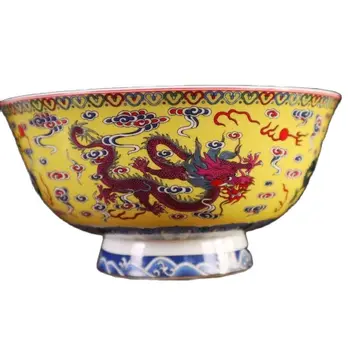 Pradžioje kolekcija antikvariniai geltona ir famille išaugo penkis dragon dubenį šeimos dekoravimas ornamentais