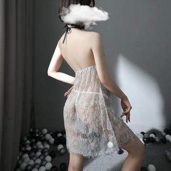 Prancūzijos Moterų Nightdress Seksualus Naktiniai Drabužiai, Apatinis Trikotažas Šilkiniai Grožio Atgal Kabinti Ant Kaklo Naktį Suknelė Paprasta Plona Vasarą Karšto Diržas Suknelė