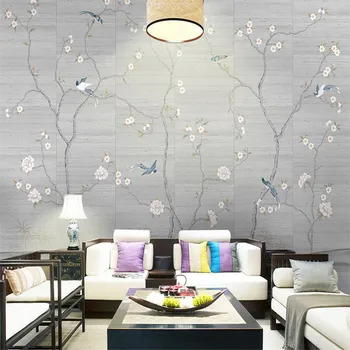 Pritaikyti bet kokio dydžio 3d tapetai modernus naujas Kinijos ranka-dažytos gėlių ir paukščių fone, sienų apdaila dažymas фотообои