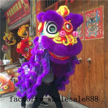 Rankų darbo Kinijos Liaudies Meno Violetinė Lion Dance Talismanas Kostiumas Vilnos Pietų Liūtas Dviejų Suaugusių asmenų Drabužių, Reklamos Helovinas Dovana