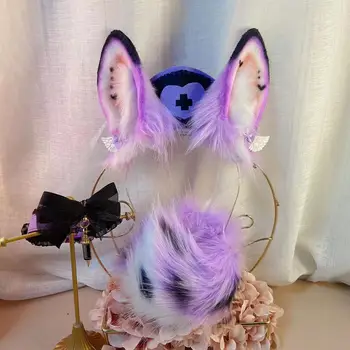 Rankų Darbo Raudonos Bunny Rabbit Ears Hairhoop Galvos Apdangalai Slaugytoja Skrybėlę Uodega Karoliai, Auskarai Cosplay Prop Lolita Acessories