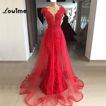 Raudona Oficialią Vakaro Suknelės Dviejų Dalių Nėrinių Arabų Dubajus Prom Dresses Chalatas De Soiree Abendkleider 2019 Inscenizacija Šalis Suknelė