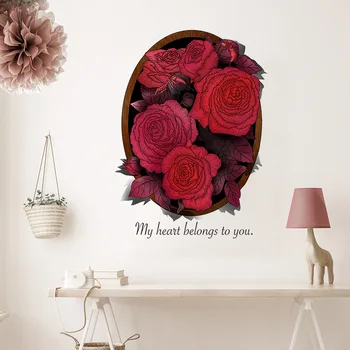 Raudona Rožė Gėlių Pvc, atsparus Vandeniui Siena Lipdukas Pieno Arbata Parduotuvė Kambarys Bendrabutyje Apdailos Lipdukai