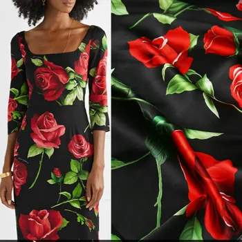 Rose spausdinti ruožas satino audinio metras kvėpuojantis suknelė šifono audinio rožė, gėlių, drabužių, rankų darbo šilko audinys didmeninė medžiaga