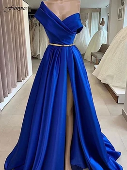 Royal Blue Ilgas vakarines Sukneles su Plyšio Oficialus Konkurso Chalatai Vestidos De Fiesta Vieno Peties Satino Plius Dydis Prom Dresss 2022