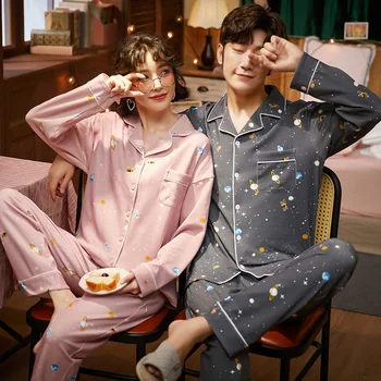 Rudenį Pižama Porų Medvilnės Sleepwear Minkštas Pyjama Rinkiniai Moterims Pajama Nustatyti Ilgomis Rankovėmis Vyrams Lounge Pijamas